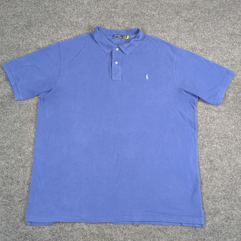 Polo Ralph Lauren‎ Mens 3XLT Blue Cotton Pique Short Sleeve Polo Shirt Logo
